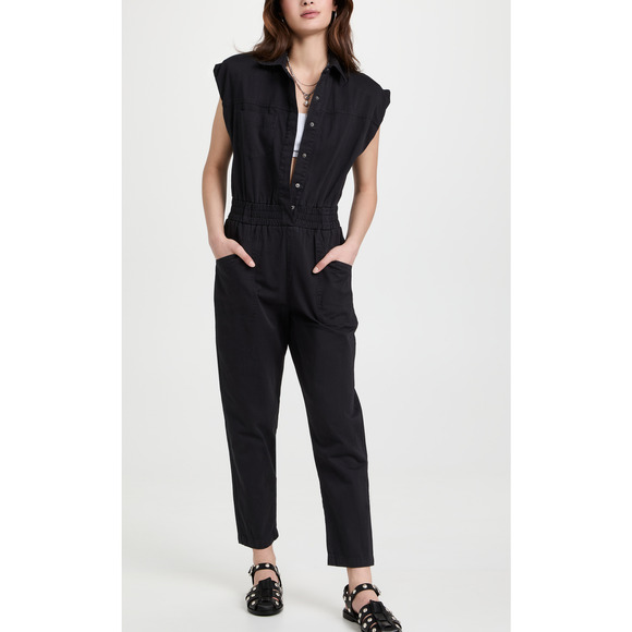 Pistola Denim Rosie Black Cotton Shoulder Padded Jumpsuit Size XL - Picture 1 of 5